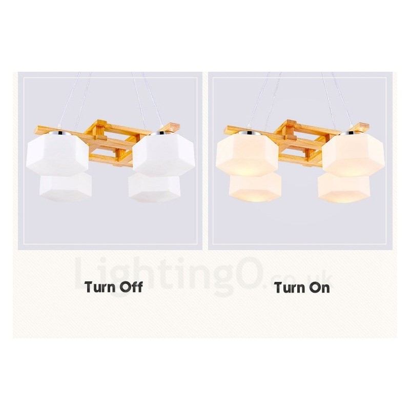 4 Light Wood Modern Contemporary Nordic style Pendant Light with Glass Shade