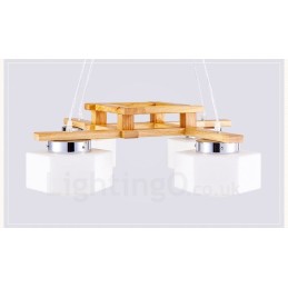 4 Light Wood Modern Contemporary Nordic style Pendant Light with Glass Shade