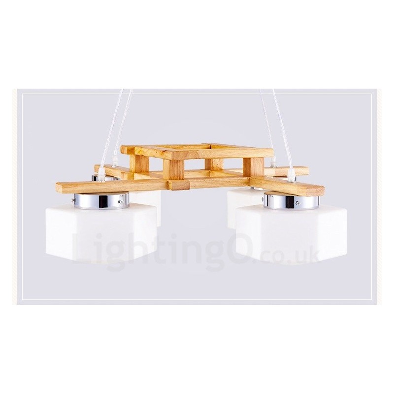 4 Light Wood Modern Contemporary Nordic style Pendant Light with Glass Shade