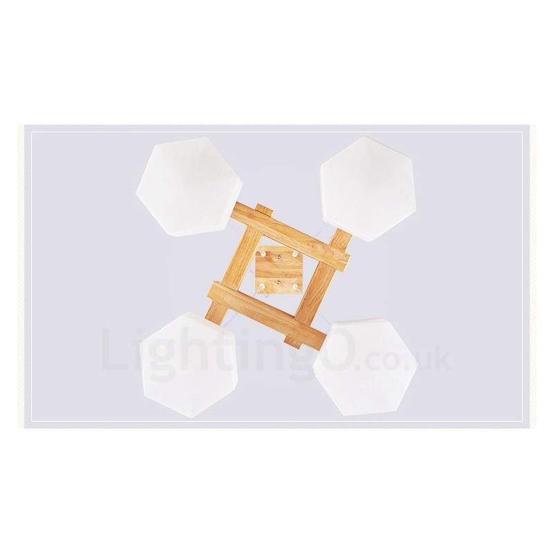 4 Light Wood Modern Contemporary Nordic style Pendant Light with Glass Shade