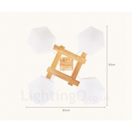 4 Light Wood Modern Contemporary Nordic style Pendant Light with Glass Shade