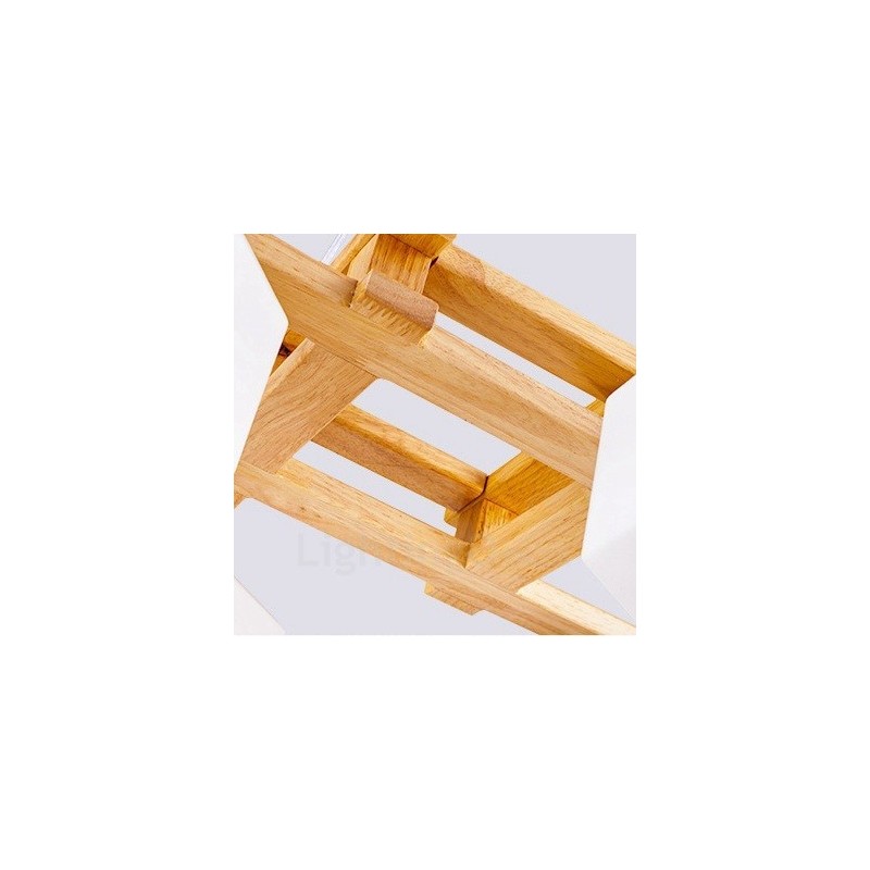 4 Light Wood Modern Contemporary Nordic style Pendant Light with Glass Shade