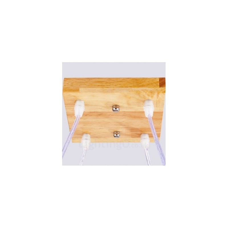 4 Light Wood Modern Contemporary Nordic style Pendant Light with Glass Shade
