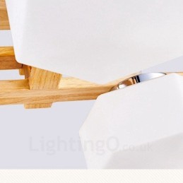 4 Light Wood Modern Contemporary Nordic style Pendant Light with Glass Shade