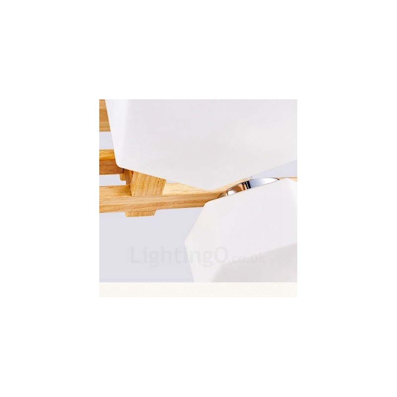 4 Light Wood Modern Contemporary Nordic style Pendant Light with Glass Shade