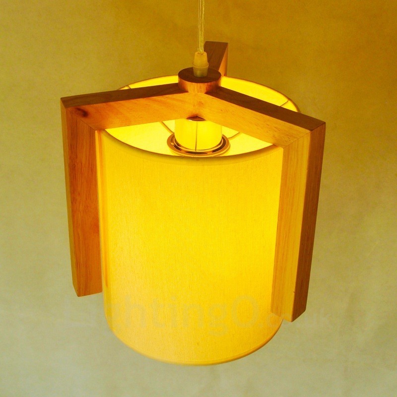 1 Light Wood Modern Contemporary Nordic style Pendant Light with Fabric Shade