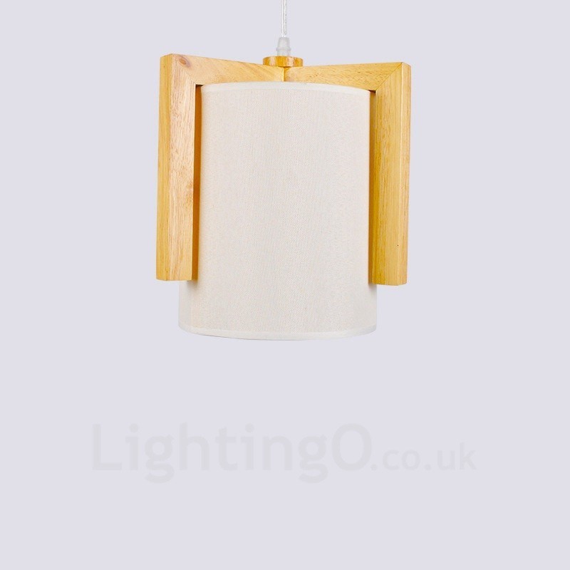 1 Light Wood Modern Contemporary Nordic style Pendant Light with Fabric Shade