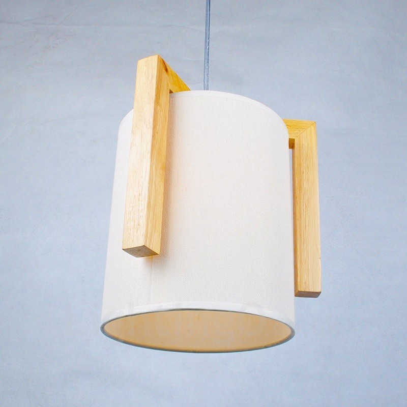 1 Light Wood Modern Contemporary Nordic style Pendant Light with Fabric Shade