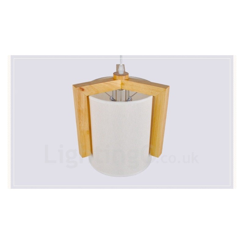 1 Light Wood Modern Contemporary Nordic style Pendant Light with Fabric Shade