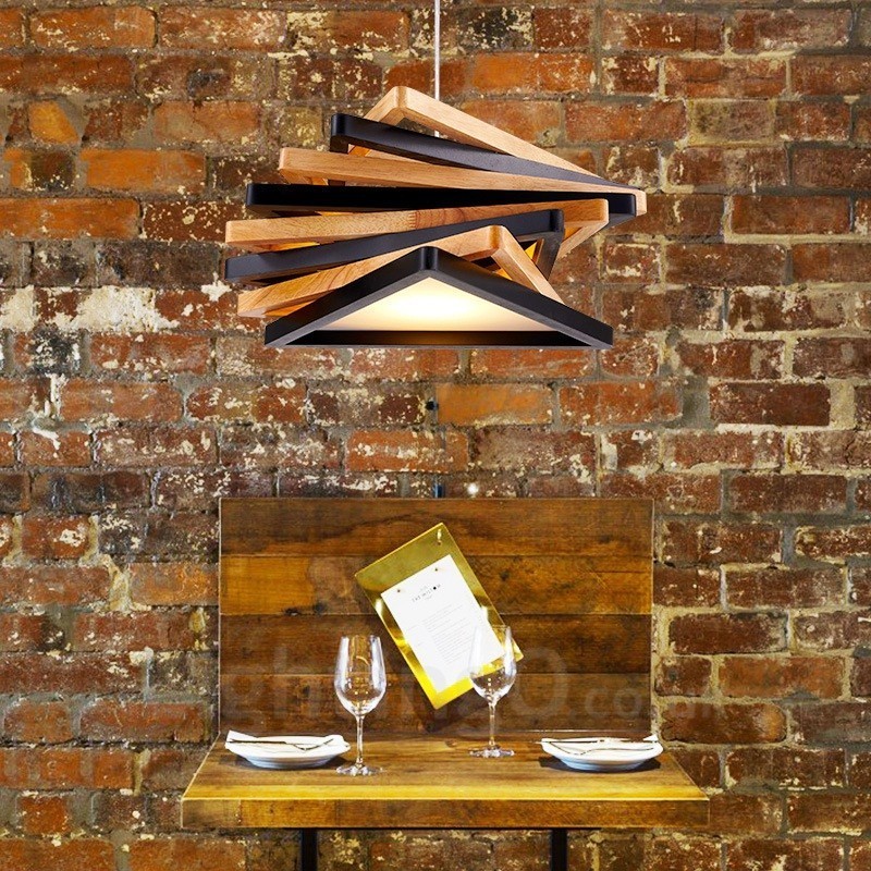 1 Light Wood Modern Contemporary Pendant Light with Wood Shade