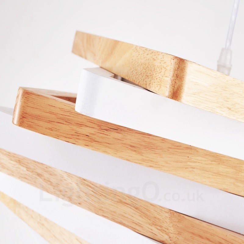 1 Light Wood Modern Contemporary Pendant Light with Wood Shade