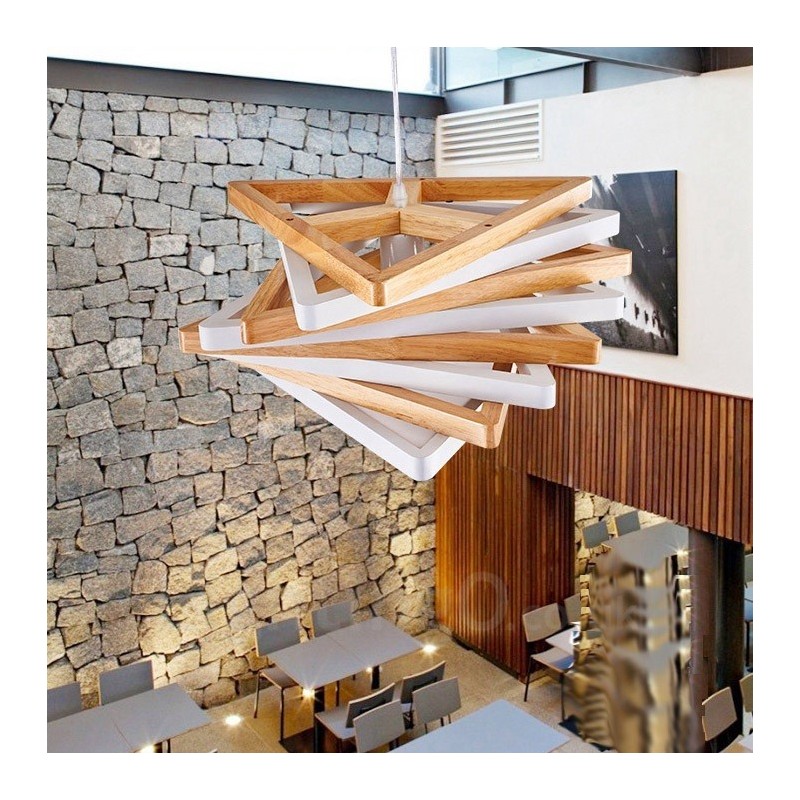 1 Light Wood Modern Contemporary Pendant Light with Wood Shade