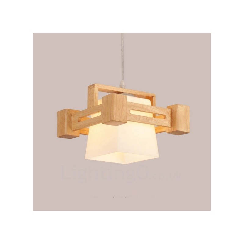 1 Light Wood Modern Contemporary Nordic style Pendant Light with Fabric Shade
