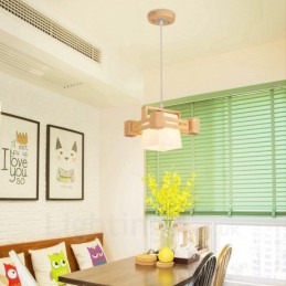 1 Light Wood Modern Contemporary Nordic style Pendant Light with Fabric Shade