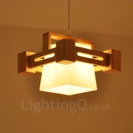 1 Light Wood Modern Contemporary Nordic style Pendant Light with Fabric Shade