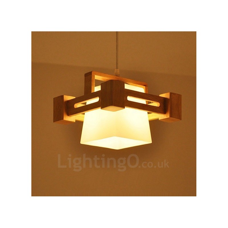 1 Light Wood Modern Contemporary Nordic style Pendant Light with Fabric Shade