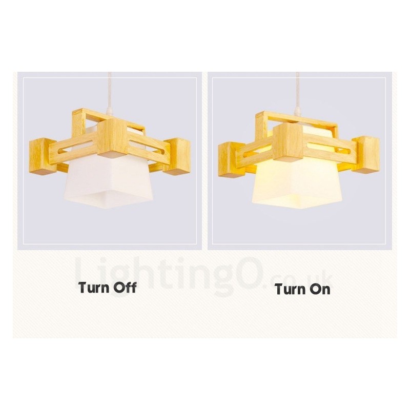 1 Light Wood Modern Contemporary Nordic style Pendant Light with Fabric Shade