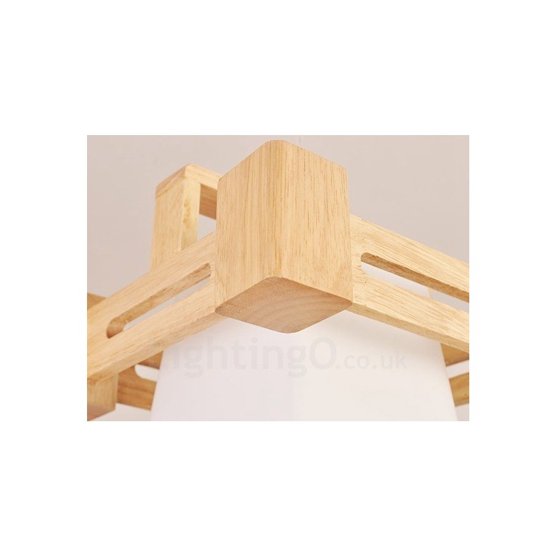 1 Light Wood Modern Contemporary Nordic style Pendant Light with Fabric Shade