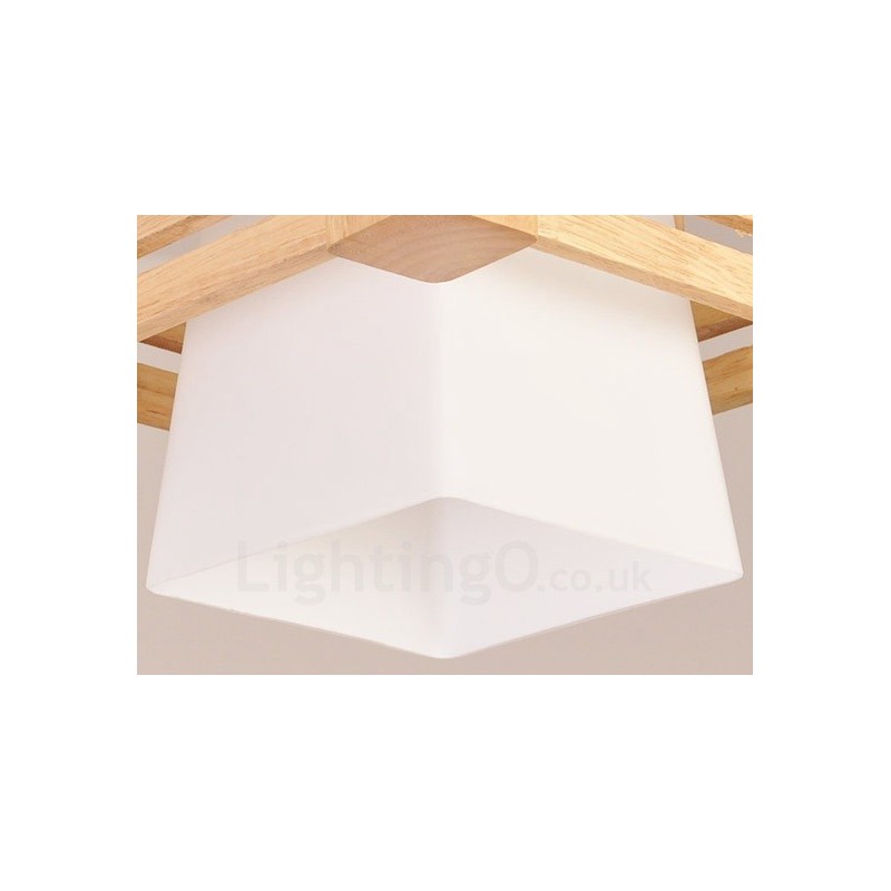 1 Light Wood Modern Contemporary Nordic style Pendant Light with Fabric Shade