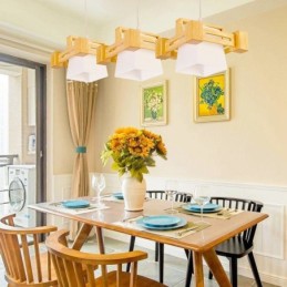 3 Light Wood Modern Contemporary Nordic style Pendant Light with Fabric Shade