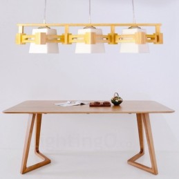 3 Light Wood Modern Contemporary Nordic style Pendant Light with Fabric Shade