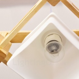 3 Light Wood Modern Contemporary Nordic style Pendant Light with Fabric Shade