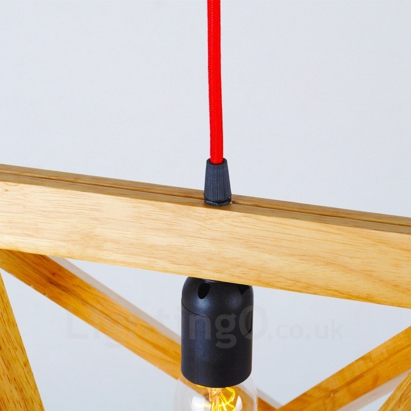 1 Light Wood Modern Contemporary Pendant Light with Wood Shade