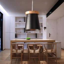 1 Light Wood Modern Contemporary Nordic style Pendant Light with Iron Shade