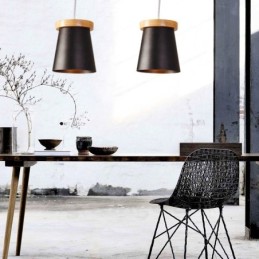 1 Light Wood Modern Contemporary Nordic style Pendant Light with Iron Shade