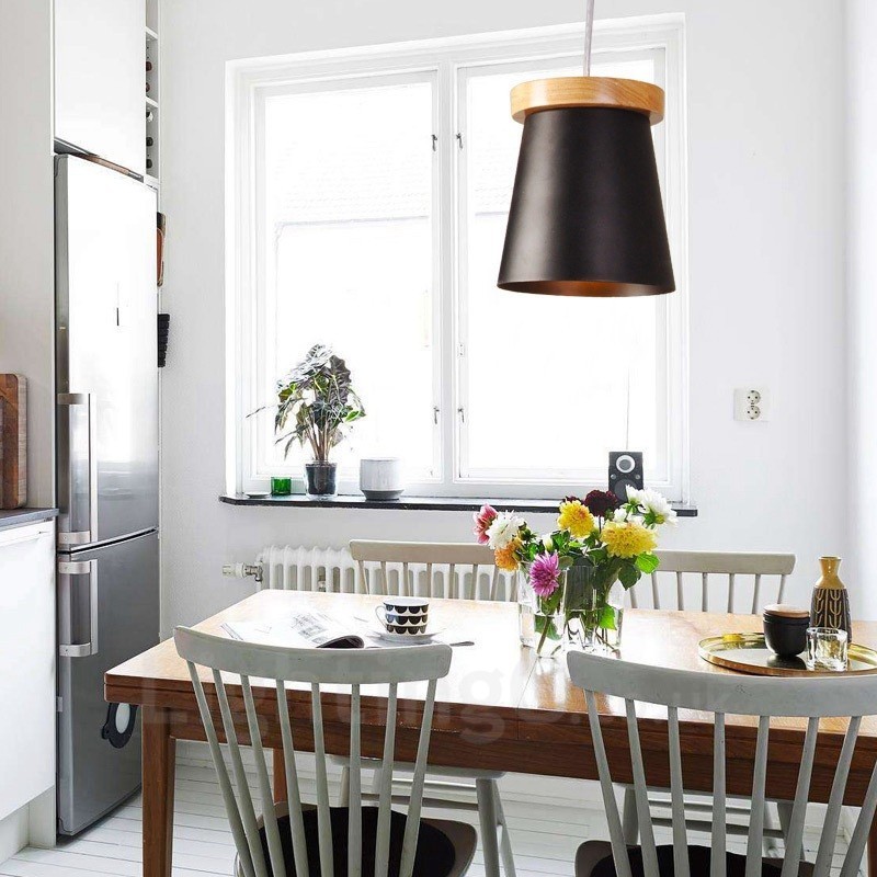 1 Light Wood Modern Contemporary Nordic style Pendant Light with Iron Shade