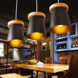 3 Light Wood Modern Contemporary Nordic style Pendant Light with Iron Shade