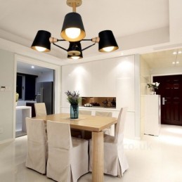 4 Light Wood Modern Contemporary Nordic style Pendant Light with Iron Shade