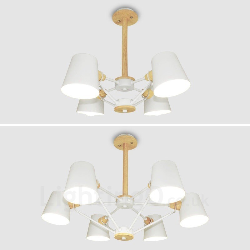 4 Light Wood Modern Contemporary Nordic style Pendant Light with Iron Shade