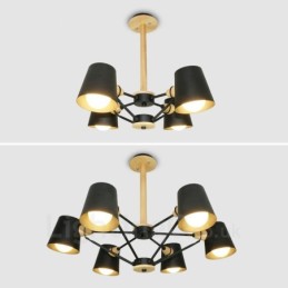 4 Light Wood Modern Contemporary Nordic style Pendant Light with Iron Shade