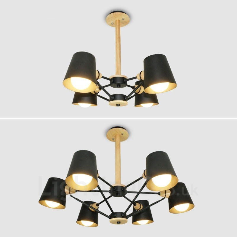 4 Light Wood Modern Contemporary Nordic style Pendant Light with Iron Shade
