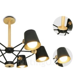 6 Light Wood Modern Contemporary Nordic style Pendant Light with Iron Shade
