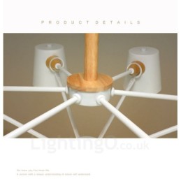 6 Light Wood Modern Contemporary Nordic style Pendant Light with Iron Shade