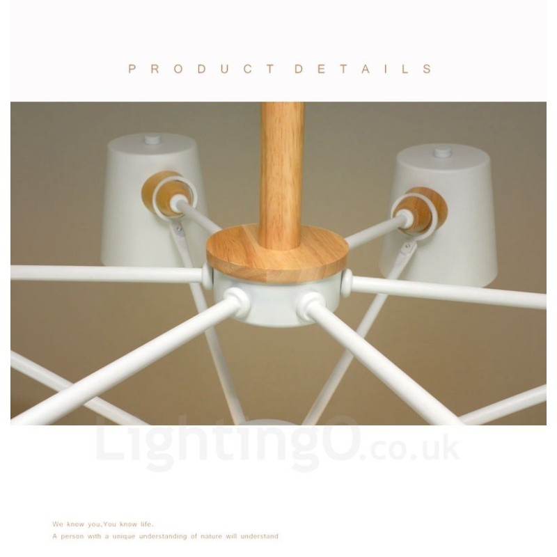 6 Light Wood Modern Contemporary Nordic style Pendant Light with Iron Shade