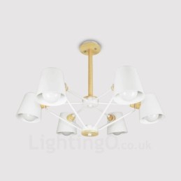 6 Light Wood Modern Contemporary Nordic style Pendant Light with Iron Shade