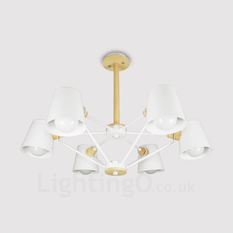 6 Light Wood Modern Contemporary Nordic style Pendant Light with Iron Shade