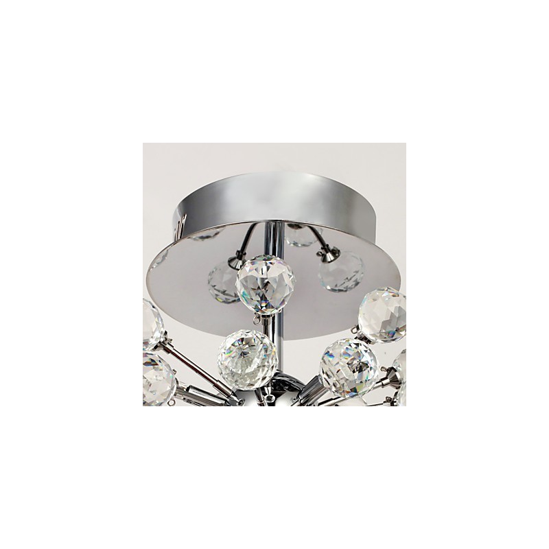 Modern Contemporary Crystal Mini Style Chrome Metal Chandelier Flush Mount