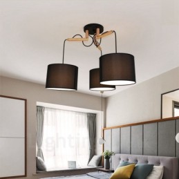 3 Light Wood Modern Contemporary Pendant Light with Fabric Shade
