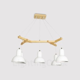 5 Light Wood Modern Contemporary Pendant Light with Iron Shade