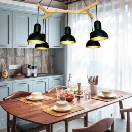 5 Light Wood Modern Contemporary Pendant Light with Iron Shade