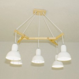 5 Light Wood Modern Contemporary Pendant Light with Iron Shade