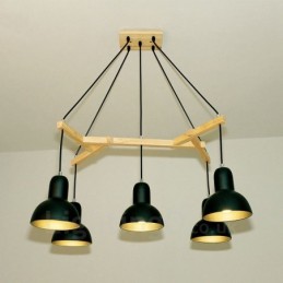 5 Light Wood Modern Contemporary Pendant Light with Iron Shade