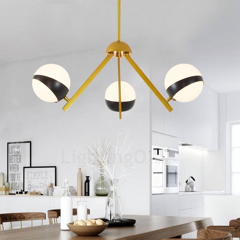 3 Light Modern Contemporary Nordic style Ceiling Lights Chandelier with Black and White Ball Glass Shade