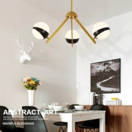 3 Light Modern Contemporary Nordic style Ceiling Lights Chandelier with Black and White Ball Glass Shade