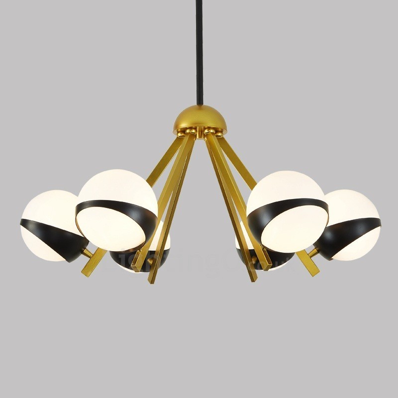 6 Light Modern Contemporary Nordic style Ceiling Lights Chandelier with Black and White Ball Glass Shade