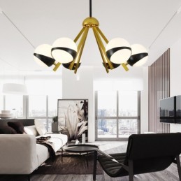 6 Light Modern Contemporary Nordic style Ceiling Lights Chandelier with Black and White Ball Glass Shade